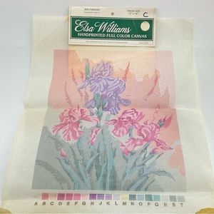 Vtg Elsa Williams Needlepoint Canvas, No. 23343, IRIS FANTASY, Hand Printed